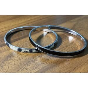 Vintage Enamel Bangle Bracelet Metal 2PC SET Black Animal Print Leopard EUC